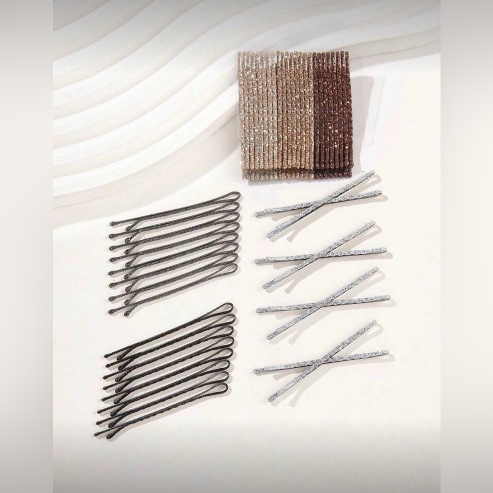 Glitter Bobby Pins Set Metallic Gold Silver Bronze Black Hair Pins 36pc NWT